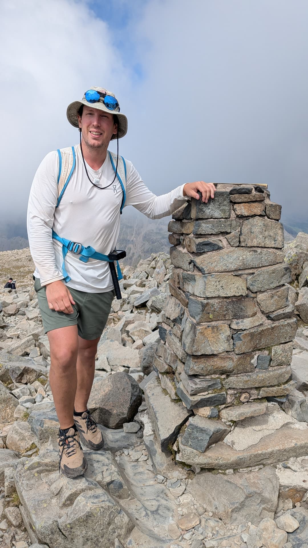 Summit cairn on Scafell Pike (978 m), the highest mountain in England, Lake District
